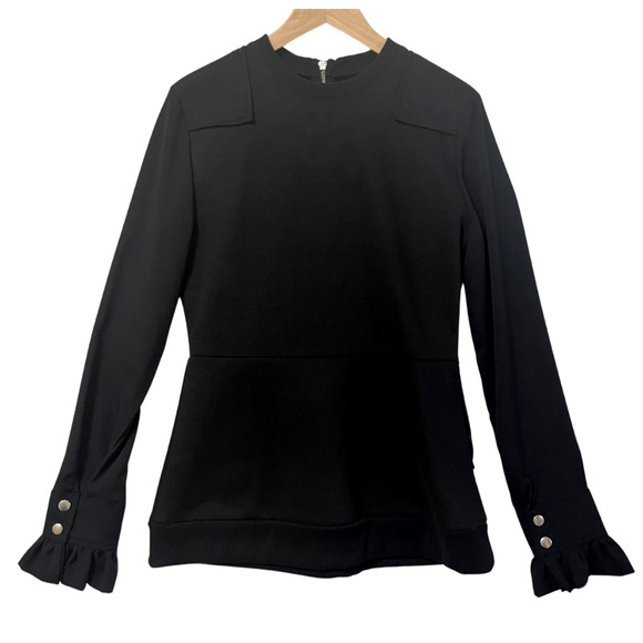 Alina Villasante Black Fitted Military Inspired Long Sheer Sleeves Top Medium - Picture 1 of 8